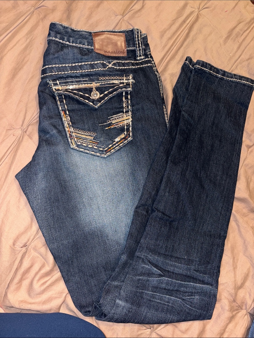 Maurices Embellished Dark Blue Skinny Jeans